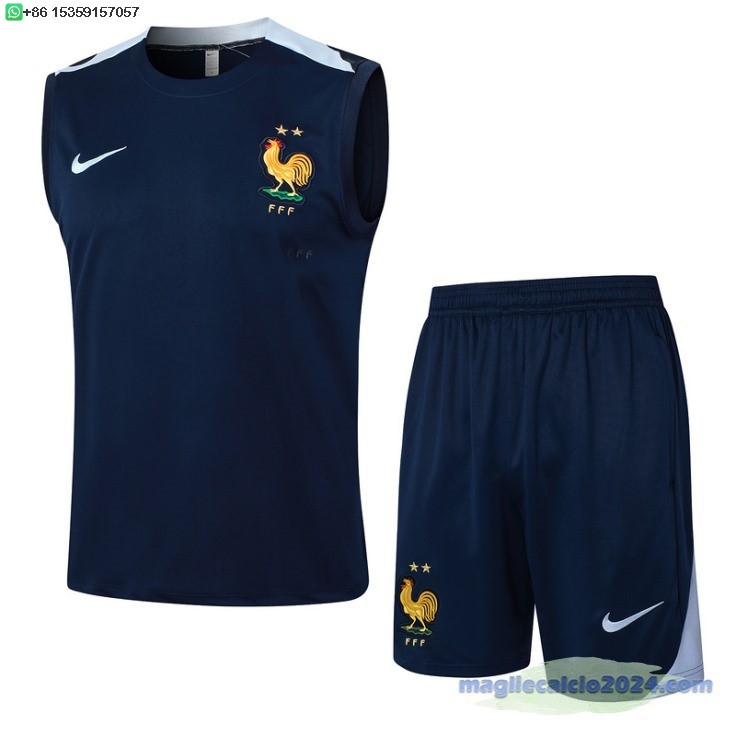 Formazione Senza Maniche Set Completo Francia 2024 Blu Navy Poco Prezzo