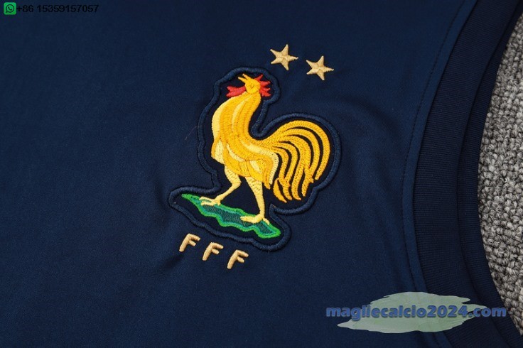 Formazione Senza Maniche Set Completo Francia 2024 Blu Navy Poco Prezzo