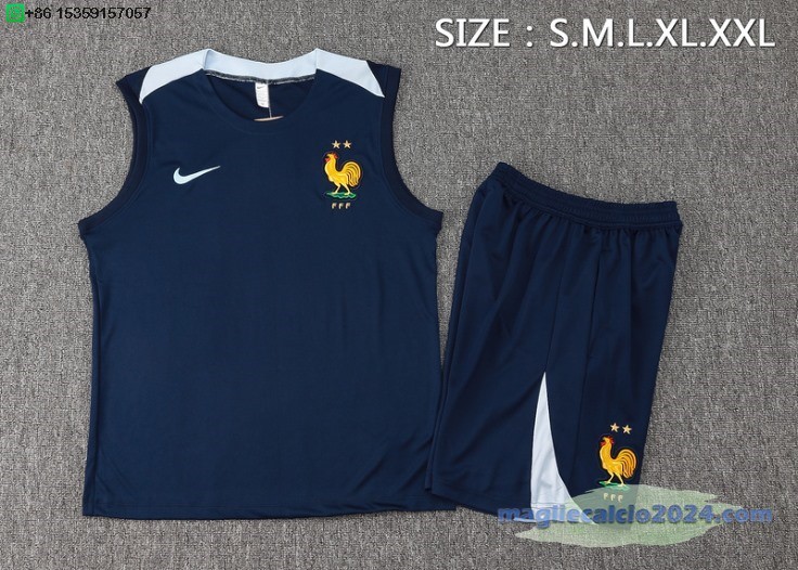 Formazione Senza Maniche Set Completo Francia 2024 Blu Navy Poco Prezzo