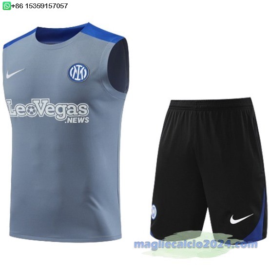 Formazione Senza Maniche Set Completo Inter Milán 2024 2025 Grigio Blu Poco Prezzo
