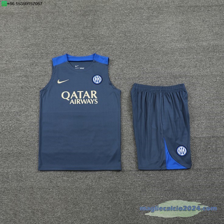 Formazione Senza Maniche Set Completo Inter Milán 2024 2025 Grigio Blu Poco Prezzo