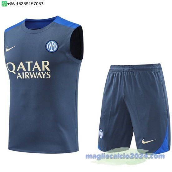 Formazione Senza Maniche Set Completo Inter Milan 2024 2025 Grigio I Blu Poco Prezzo