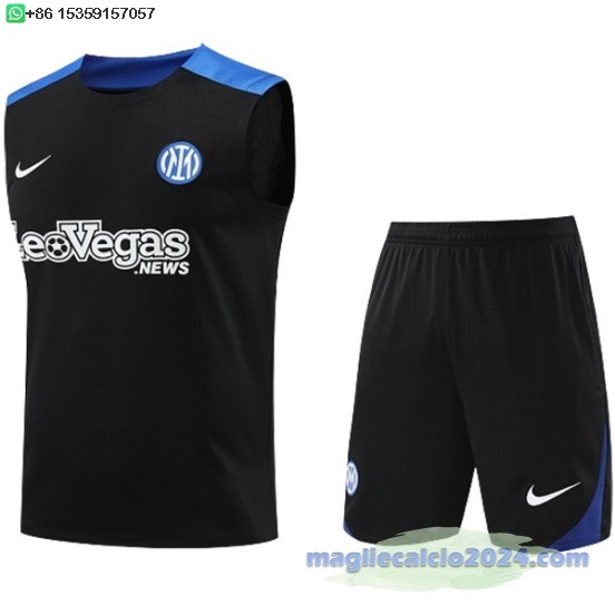 Formazione Senza Maniche Set Completo Inter Milán 2024 2025 Nero Blu Poco Prezzo