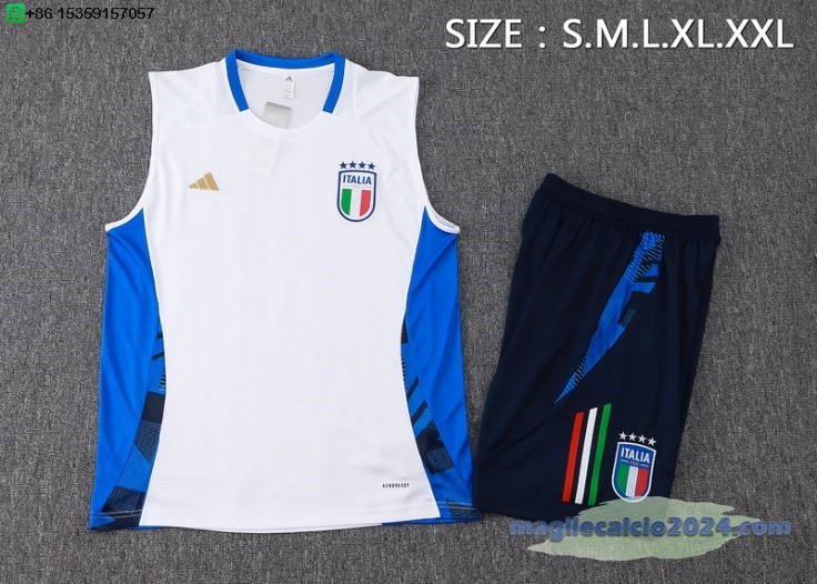 Formazione Senza Maniche Set Completo Italia 2024 Bianco Blu Navy Poco Prezzo