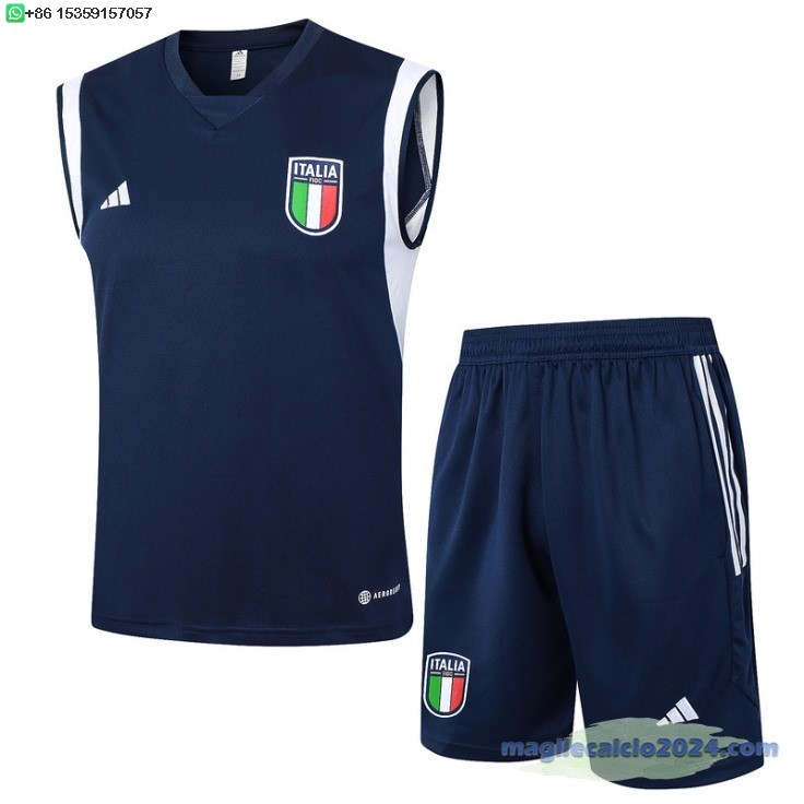 Formazione Senza Maniche Set Completo Italia 2024 Blu Navy Poco Prezzo