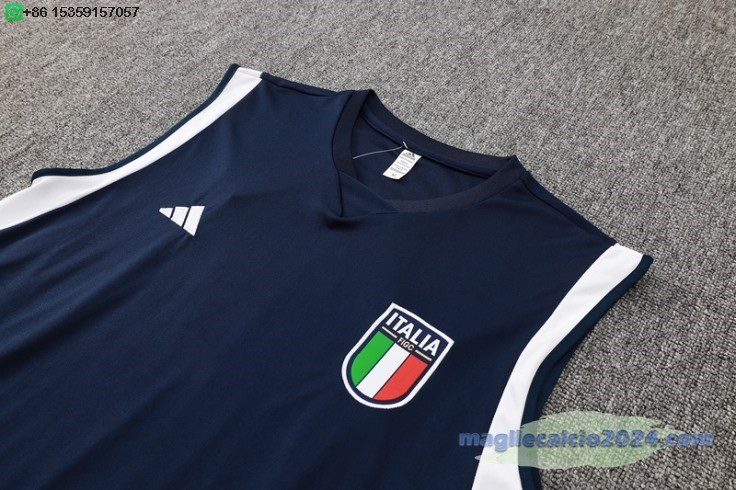 Formazione Senza Maniche Set Completo Italia 2024 Blu Navy Poco Prezzo