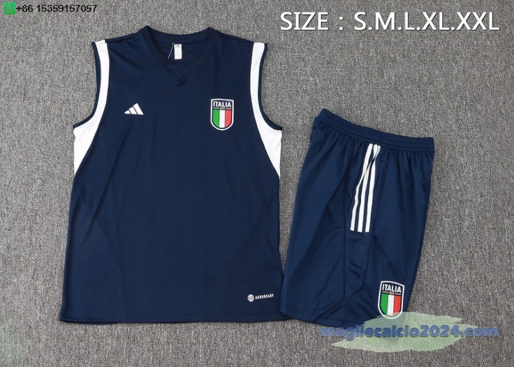 Formazione Senza Maniche Set Completo Italia 2024 Blu Navy Poco Prezzo