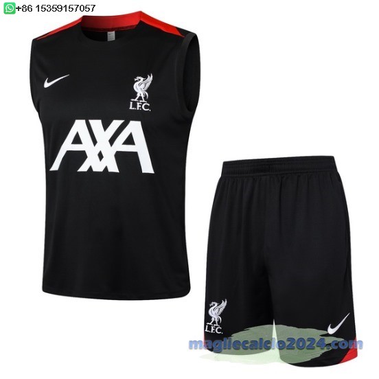 Formazione Senza Maniche Set Completo Liverpool 2024 2025 Nero Bianco Rosso Poco Prezzo