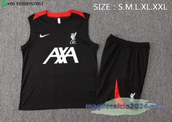 Formazione Senza Maniche Set Completo Liverpool 2024 2025 Nero Bianco Rosso Poco Prezzo