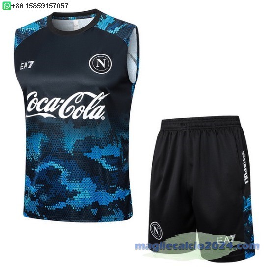 Formazione Senza Maniche Set Completo Napoli 2024 2025 Blu Nero Poco Prezzo