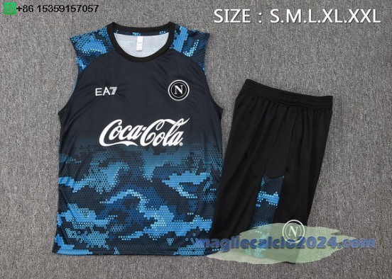 Formazione Senza Maniche Set Completo Napoli 2024 2025 Blu Nero Poco Prezzo
