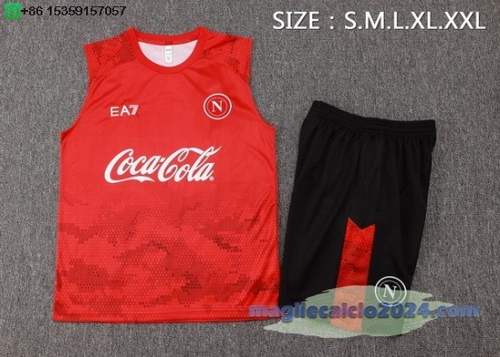 Formazione Senza Maniche Set Completo Napoli 2024 2025 Rosso Bianco Nero Poco Prezzo