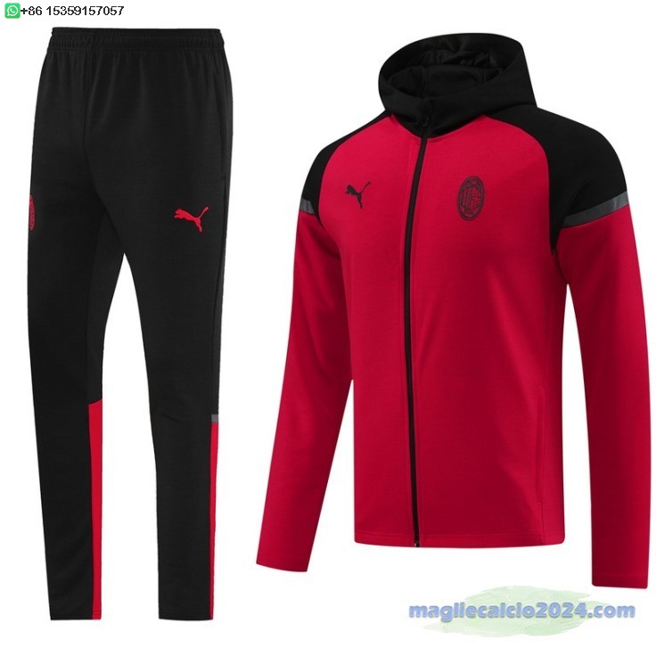 Set Completo Chaqueta Con Capucha AC Milan 2024 2025 Nero Rosso Poco Prezzo