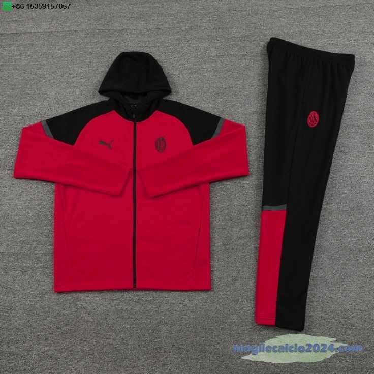 Set Completo Chaqueta Con Capucha AC Milan 2024 2025 Nero Rosso Poco Prezzo