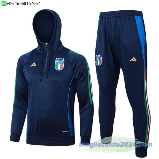 Set Completo Chaqueta Con Capucha Bambino Italia 2024 Blu Navy Poco Prezzo