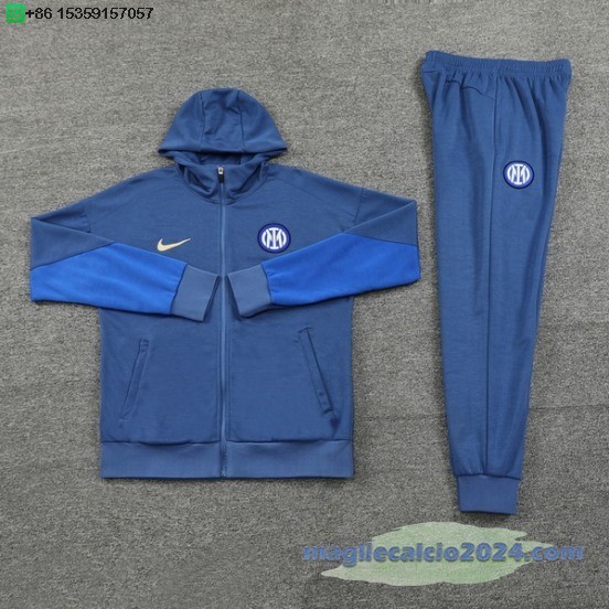 Set Completo Chaqueta Con Capucha Inter Milan 2024 2025 Blu Luce Poco Prezzo