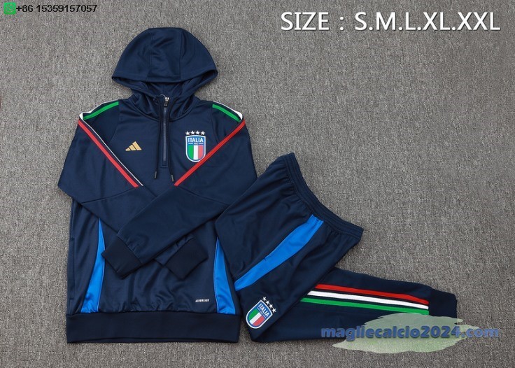 Set Completo Chaqueta Con Capucha Italia 2024 Blu Navy Poco Prezzo