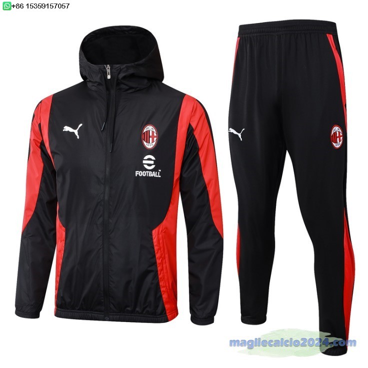 Set Completo Giacca a vento AC Milan 2024 2025 Nero Rosso Poco Prezzo