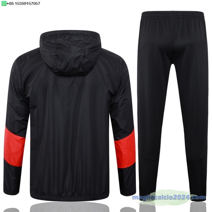 Set Completo Giacca a vento AC Milan 2024 2025 Nero Rosso Poco Prezzo