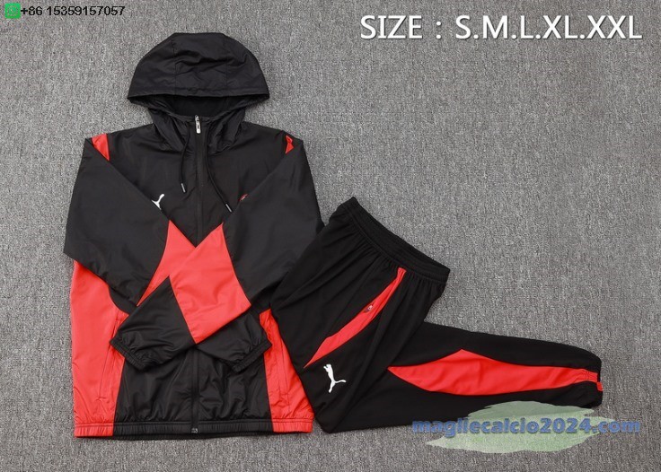 Set Completo Giacca a vento AC Milan 2024 2025 Nero Rosso Poco Prezzo