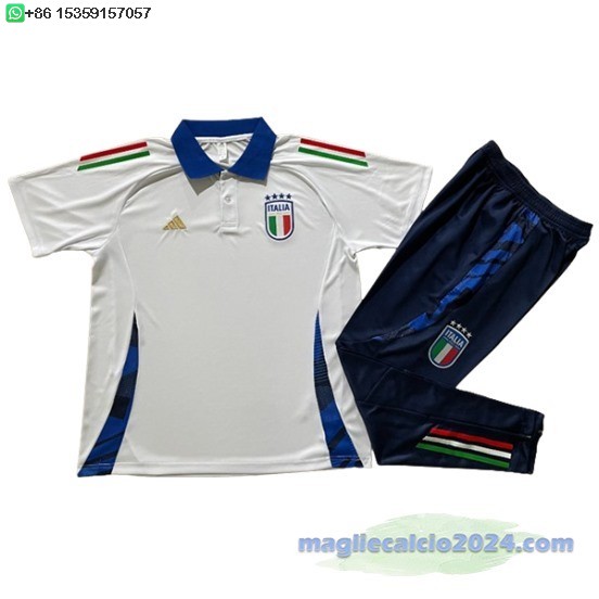 Set Completo Polo Italia 2024 Bianco Blu Poco Prezzo