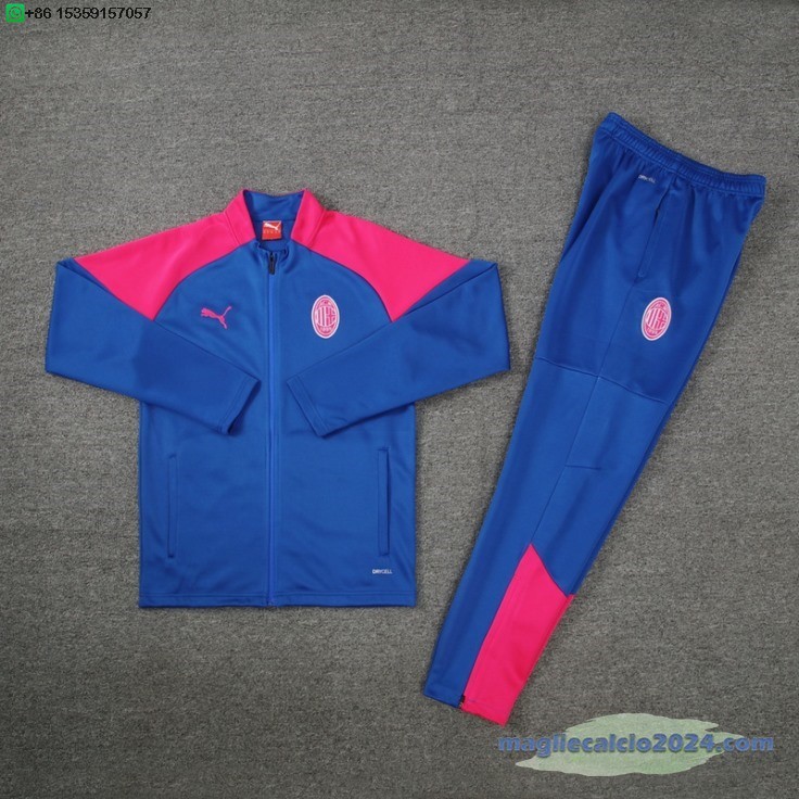 Set Completo Ropa Deportiva Con Cremallera Larga AC Milan 2024 2025 Blu Rosa Poco Prezzo