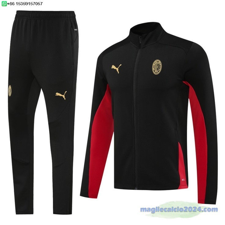 Set Completo Ropa Deportiva Con Cremallera Larga AC Milan 2024 2025 Nero Rosso Poco Prezzo