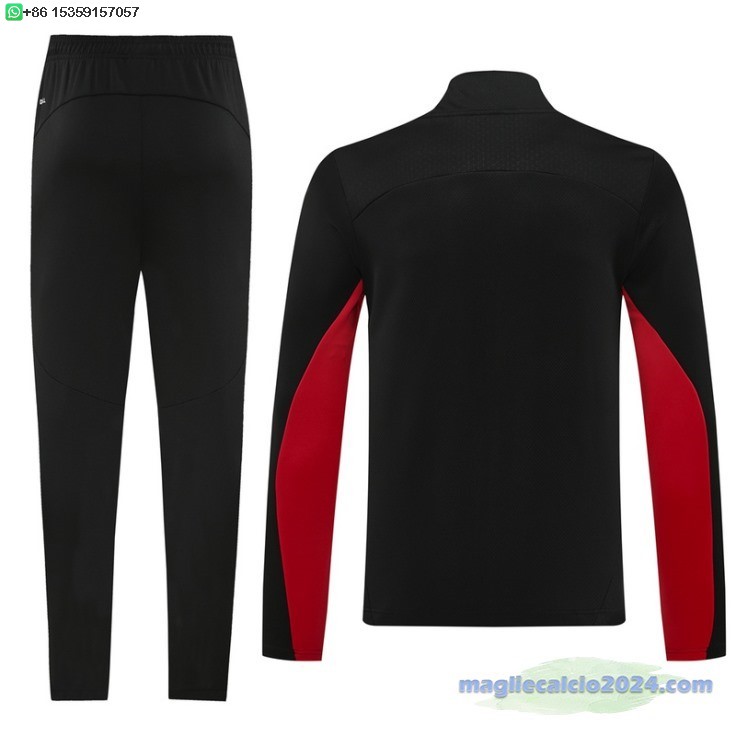 Set Completo Ropa Deportiva Con Cremallera Larga AC Milan 2024 2025 Nero Rosso Poco Prezzo