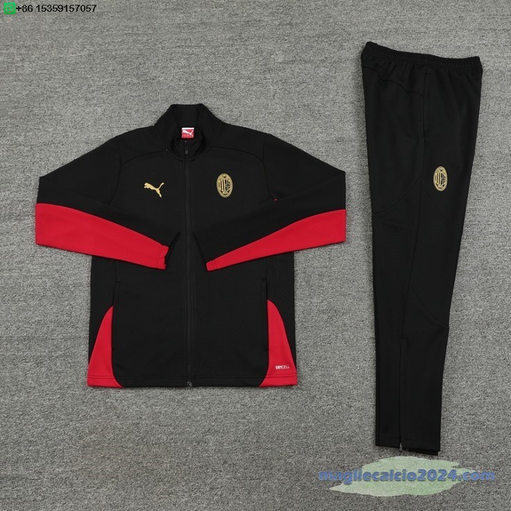 Set Completo Ropa Deportiva Con Cremallera Larga AC Milan 2024 2025 Nero Rosso Poco Prezzo