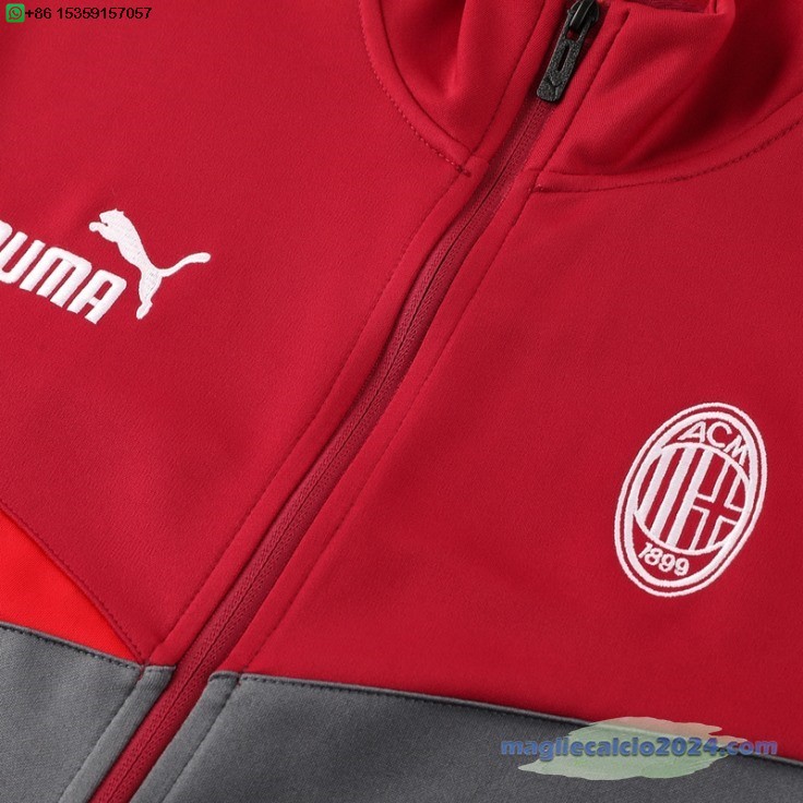 Set Completo Ropa Deportiva Con Cremallera Larga AC Milan 2024 2025 Rosso Grigio Poco Prezzo