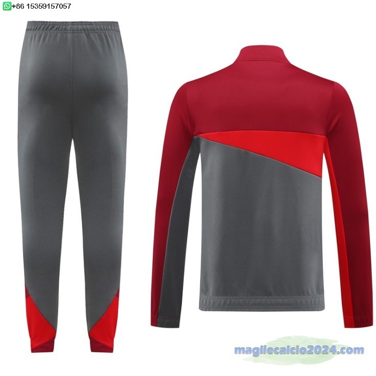 Set Completo Ropa Deportiva Con Cremallera Larga AC Milan 2024 2025 Rosso Grigio Poco Prezzo