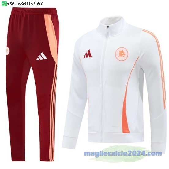 Set Completo Ropa Deportiva Con Cremallera Larga AS Roma 2024 2025 Rosso Bianco Poco Prezzo