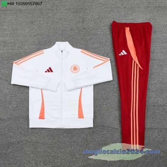 Set Completo Ropa Deportiva Con Cremallera Larga AS Roma 2024 2025 Rosso Bianco Poco Prezzo