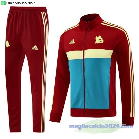 Set Completo Ropa Deportiva Con Cremallera Larga AS Roma 2024 2025 Rosso Poco Prezzo