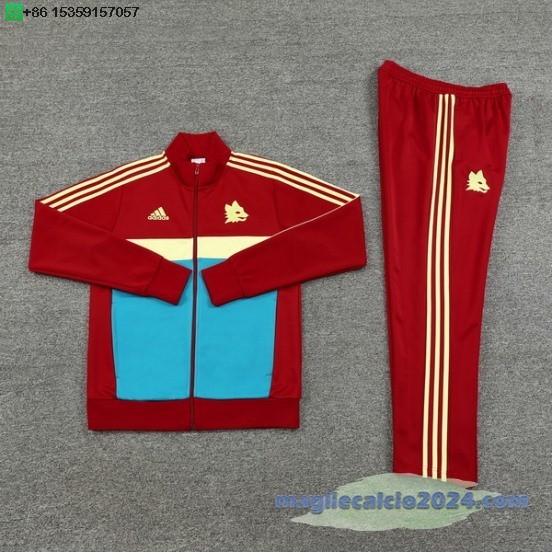 Set Completo Ropa Deportiva Con Cremallera Larga AS Roma 2024 2025 Rosso Poco Prezzo