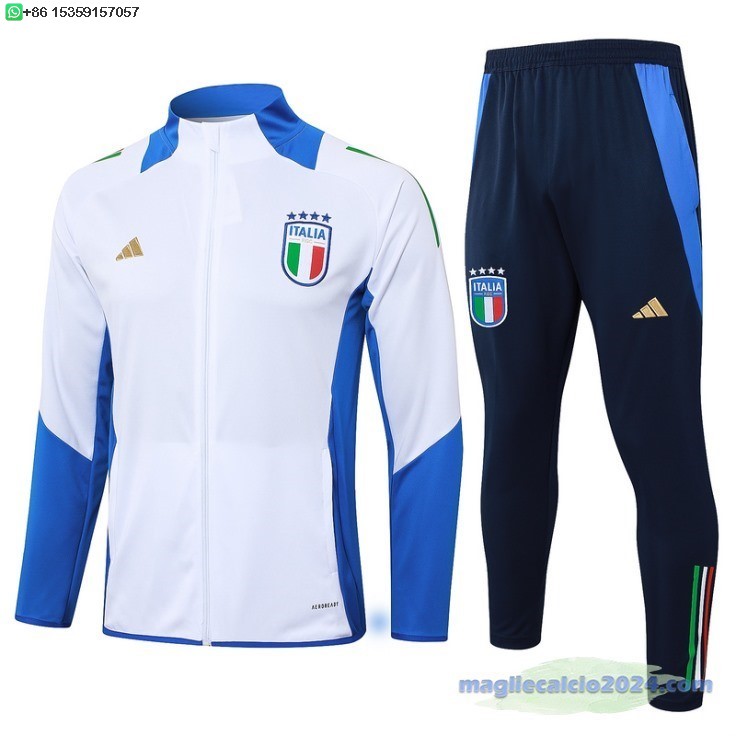 Set Completo Ropa Deportiva Con Cremallera Larga Bambino Italia 2024 Bianco Blu Navy Poco Prezzo