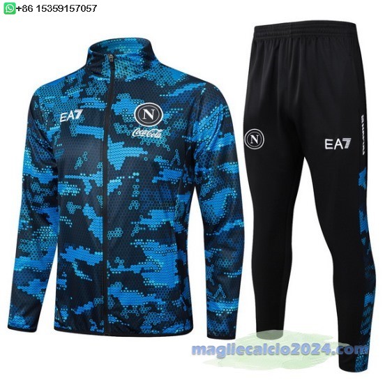 Set Completo Ropa Deportiva Con Cremallera Larga Bambino Napoli 2024 2025 Blu Nero Poco Prezzo