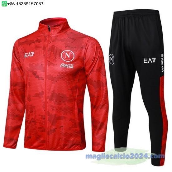Set Completo Ropa Deportiva Con Cremallera Larga Bambino Napoli 2024 2025 Rosso Nero Poco Prezzo