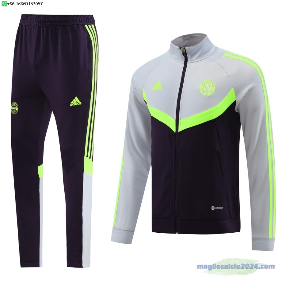 Set Completo Ropa Deportiva Con Cremallera Larga Bayern Múnich 2023 2024 Grigio Purpureo Poco Prezzo