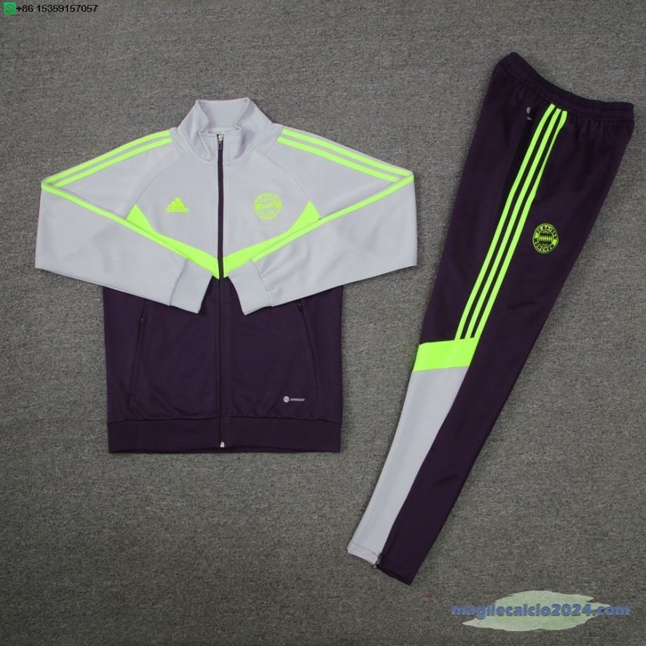 Set Completo Ropa Deportiva Con Cremallera Larga Bayern Múnich 2023 2024 Grigio Purpureo Poco Prezzo
