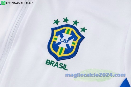 Set Completo Ropa Deportiva Con Cremallera Larga Brasilee 2024 Bianco Blu Poco Prezzo