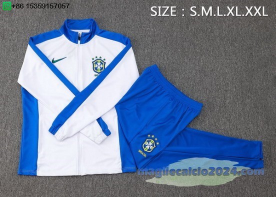 Set Completo Ropa Deportiva Con Cremallera Larga Brasilee 2024 Bianco Blu Poco Prezzo