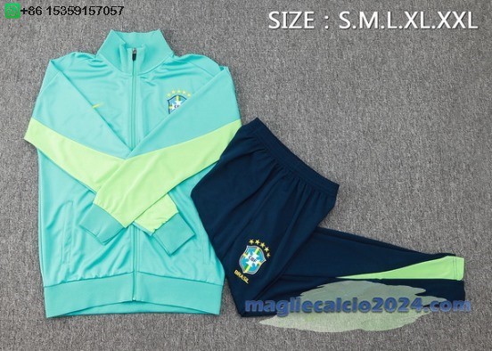 Set Completo Ropa Deportiva Con Cremallera Larga Brasilee 2024 Verde Blu Poco Prezzo