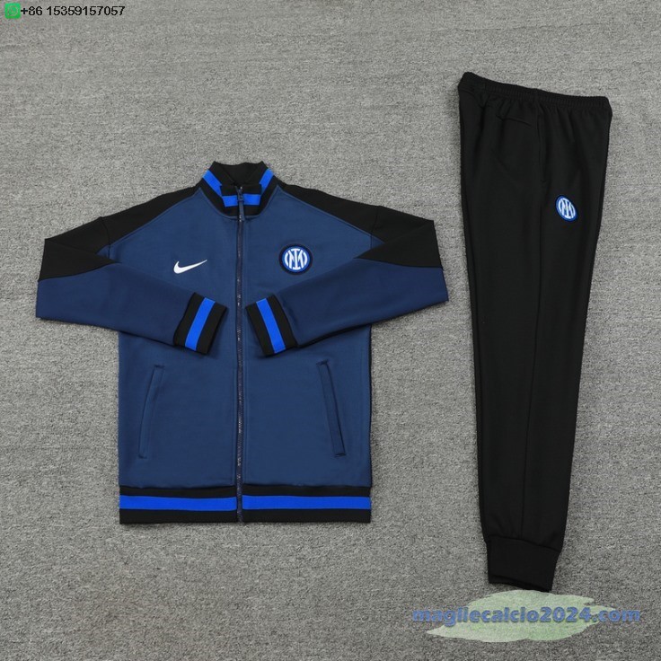 Set Completo Ropa Deportiva Con Cremallera Larga Inter Milan 2024 2025 Blu Nero Poco Prezzo