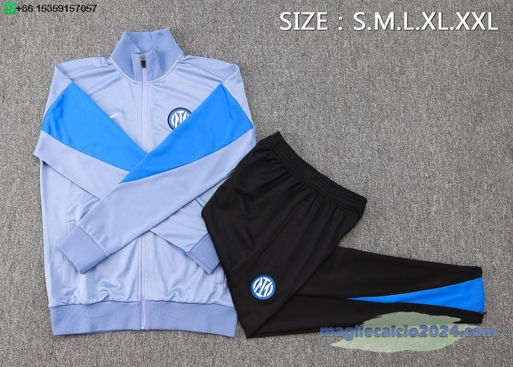 Set Completo Ropa Deportiva Con Cremallera Larga Inter Milan 2024 2025 Grigio Blu Nero Poco Prezzo