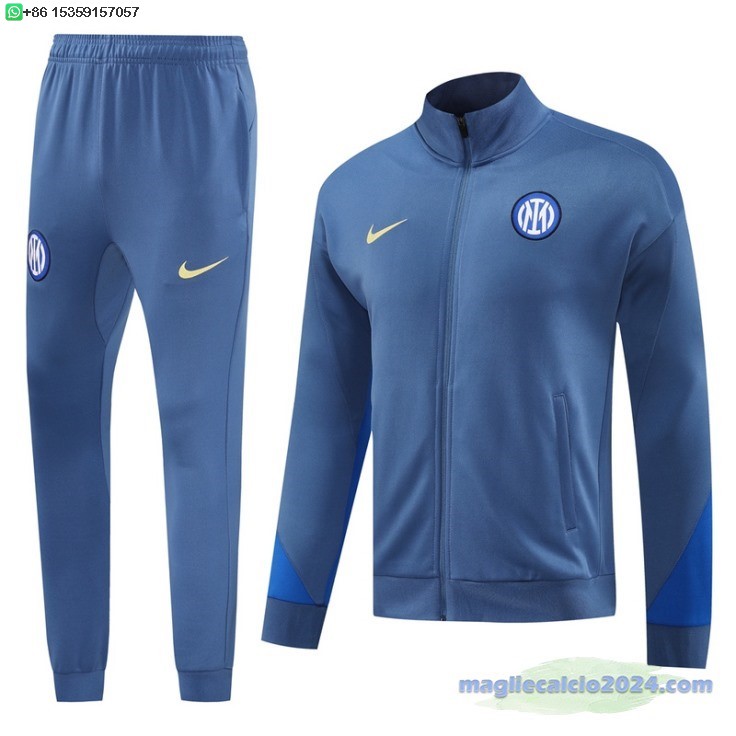 Set Completo Ropa Deportiva Con Cremallera Larga Inter Milan 2024 2025 Grigio Blu Poco Prezzo