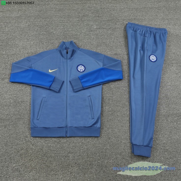 Set Completo Ropa Deportiva Con Cremallera Larga Inter Milan 2024 2025 Grigio Blu Poco Prezzo