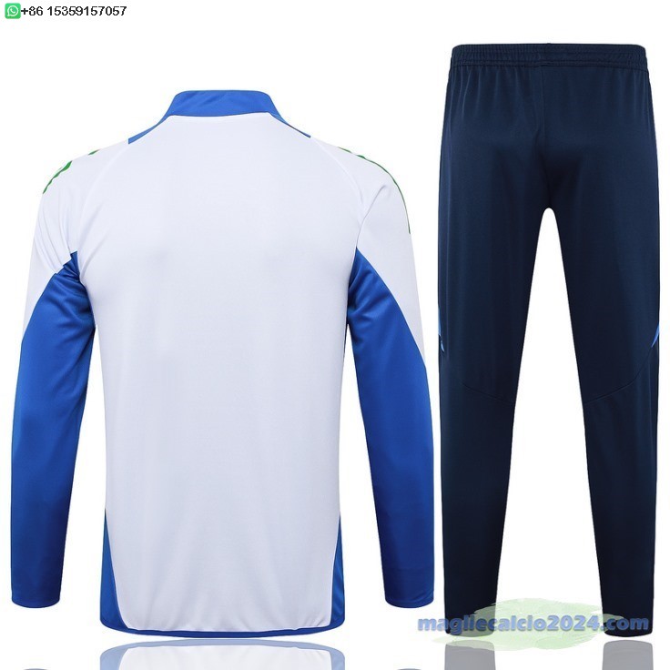 Set Completo Ropa Deportiva Con Cremallera Larga Italia 2024 Bianco Blu Navy Poco Prezzo