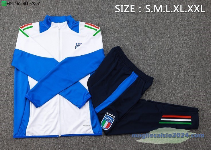 Set Completo Ropa Deportiva Con Cremallera Larga Italia 2024 Bianco Blu Navy Poco Prezzo
