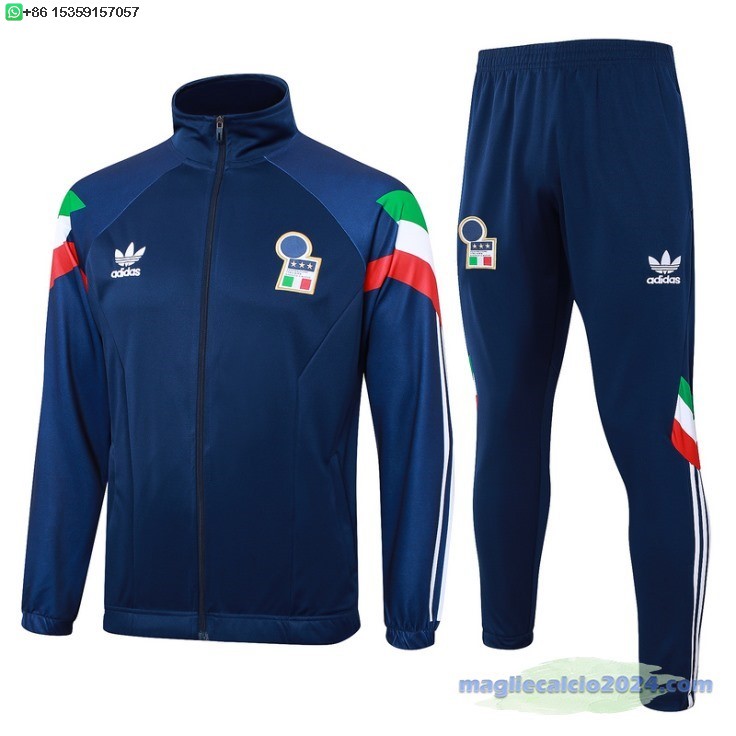 Set Completo Ropa Deportiva Con Cremallera Larga Italia 2024 Blu II Navy Poco Prezzo